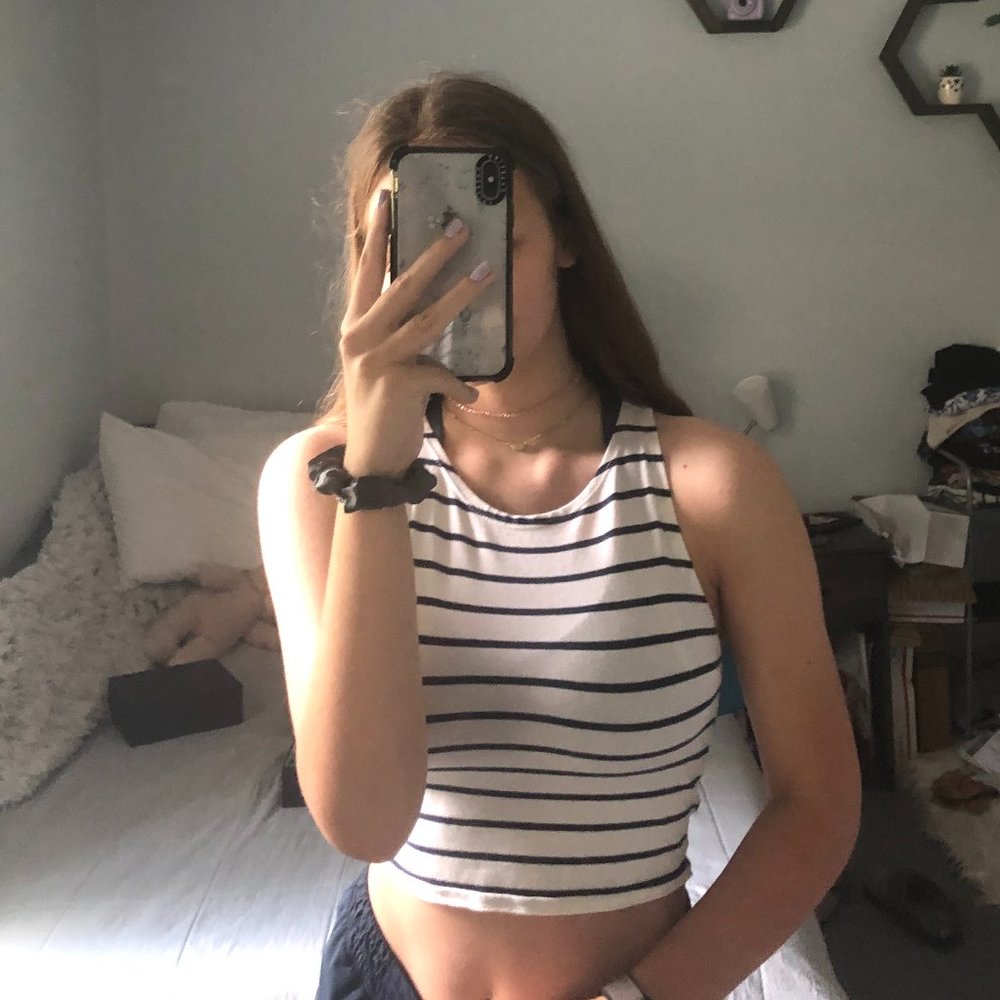 F21 Navy and White Striped Crop Tank